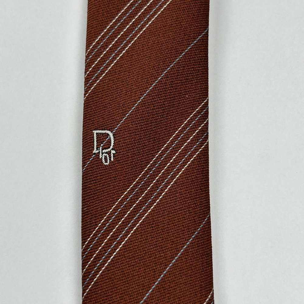 Vintage Christian Dior Hahne's Brown Striped Tie‎ NWT - Picture 8 of 9